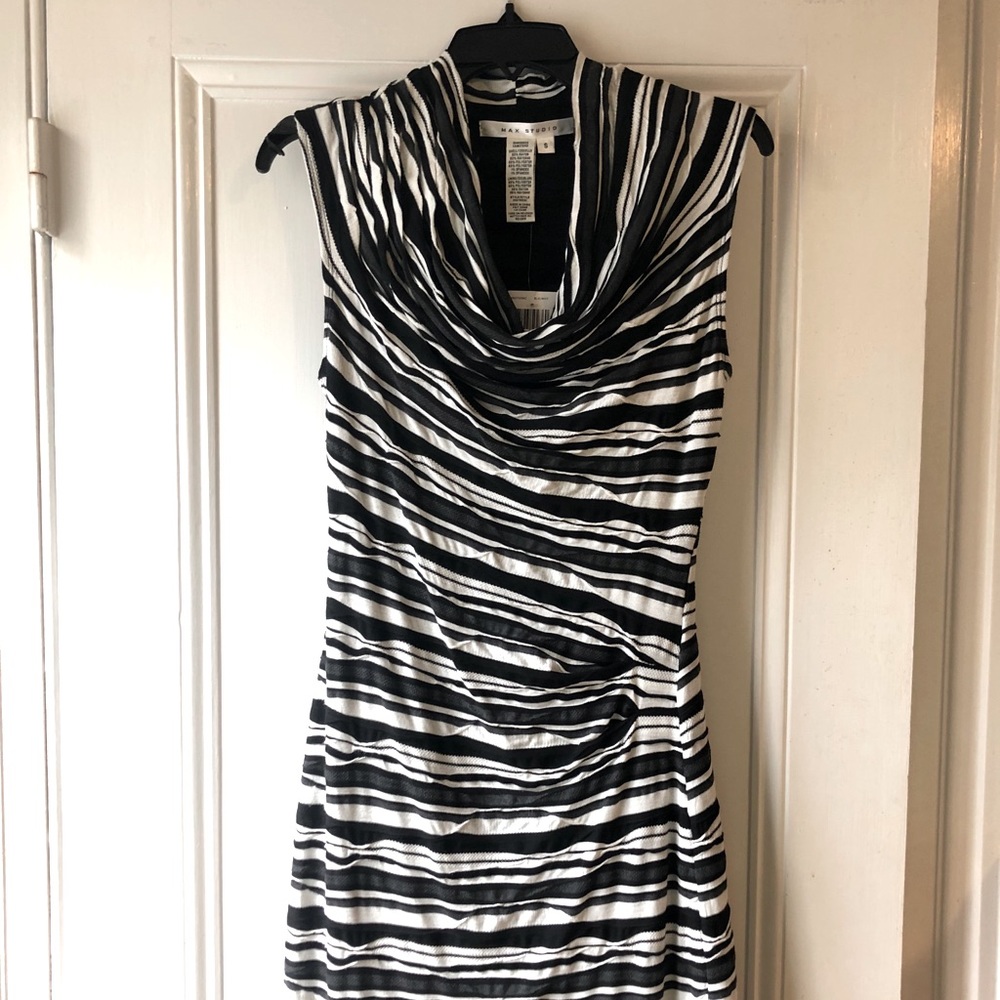 Black&White Ruched Form-fitting Max Studio Dress